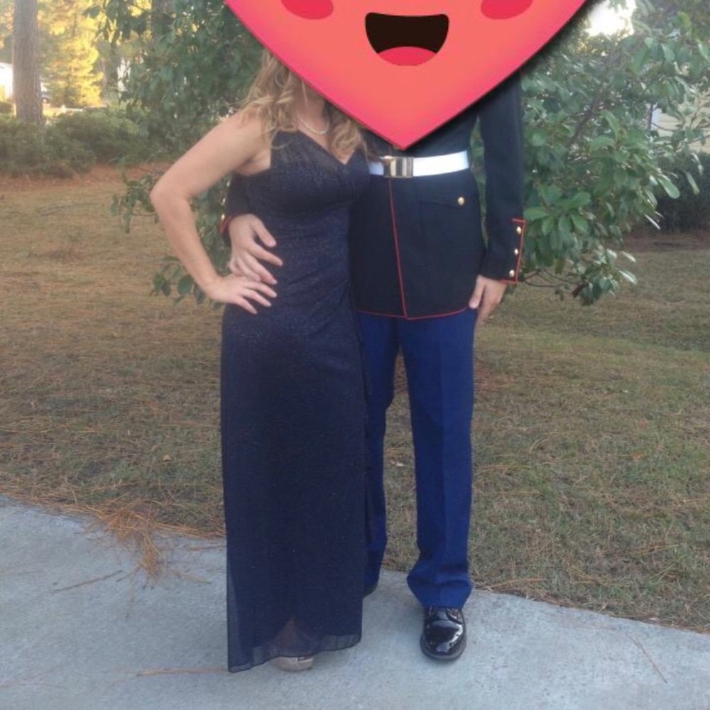 Blondie Nights navy blue and gold ball gown prom
